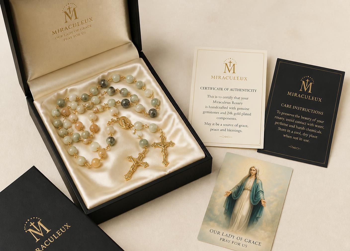 ETERNA presentation box with rosary, certificate and prayer cards